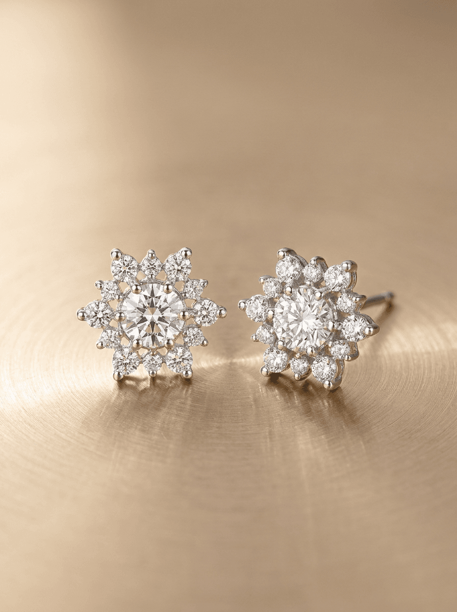 Snowflake Sparkle Studs, earrings in zircon/crystal, metal, view 4