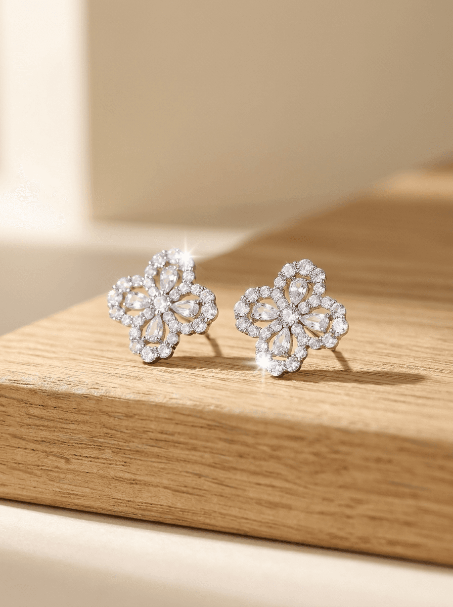 Sparkling Clover Studs, earrings in  everyday, view 3