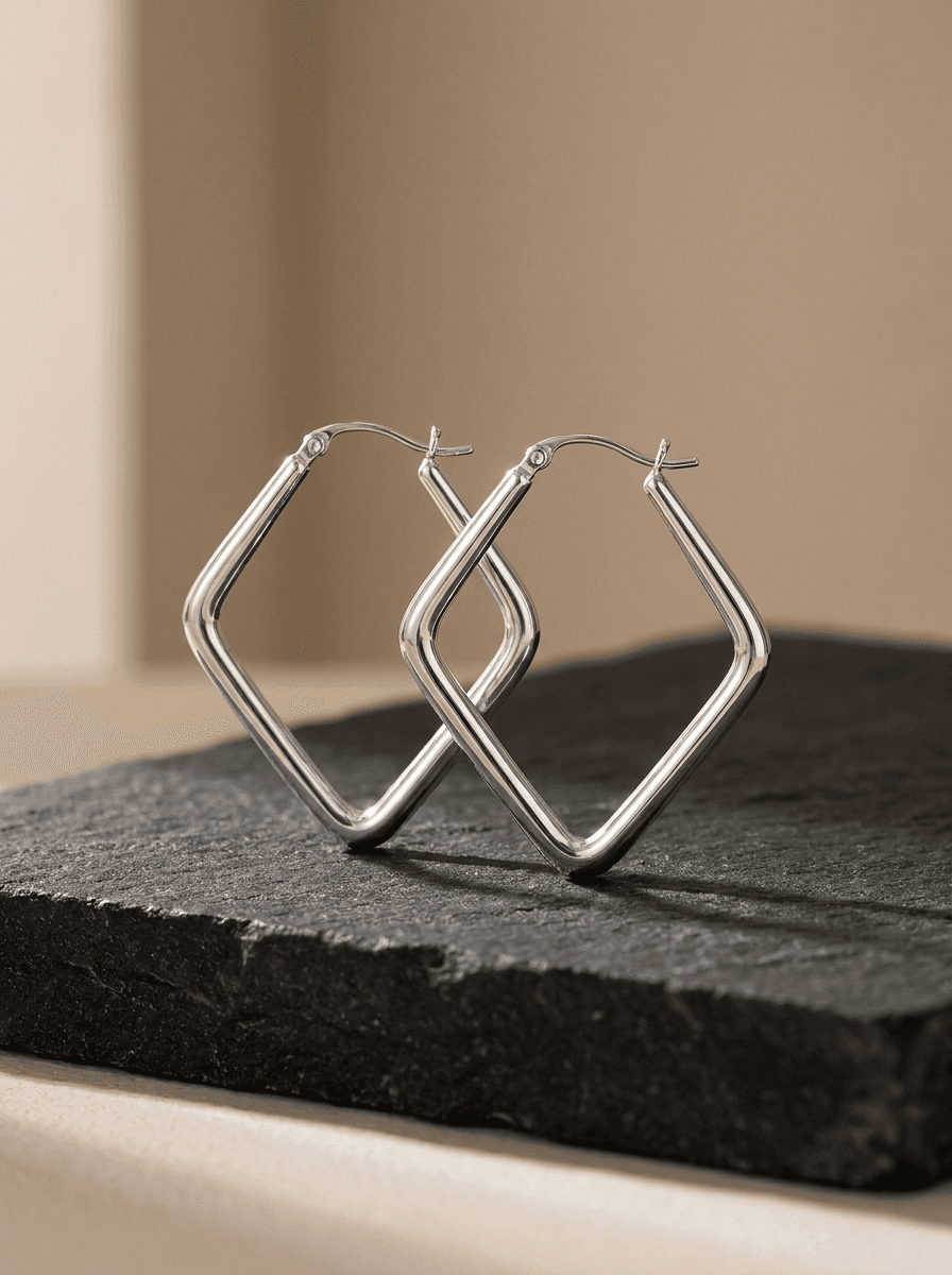 Square Statement Hoops, earrings in  face-slimming, view 3