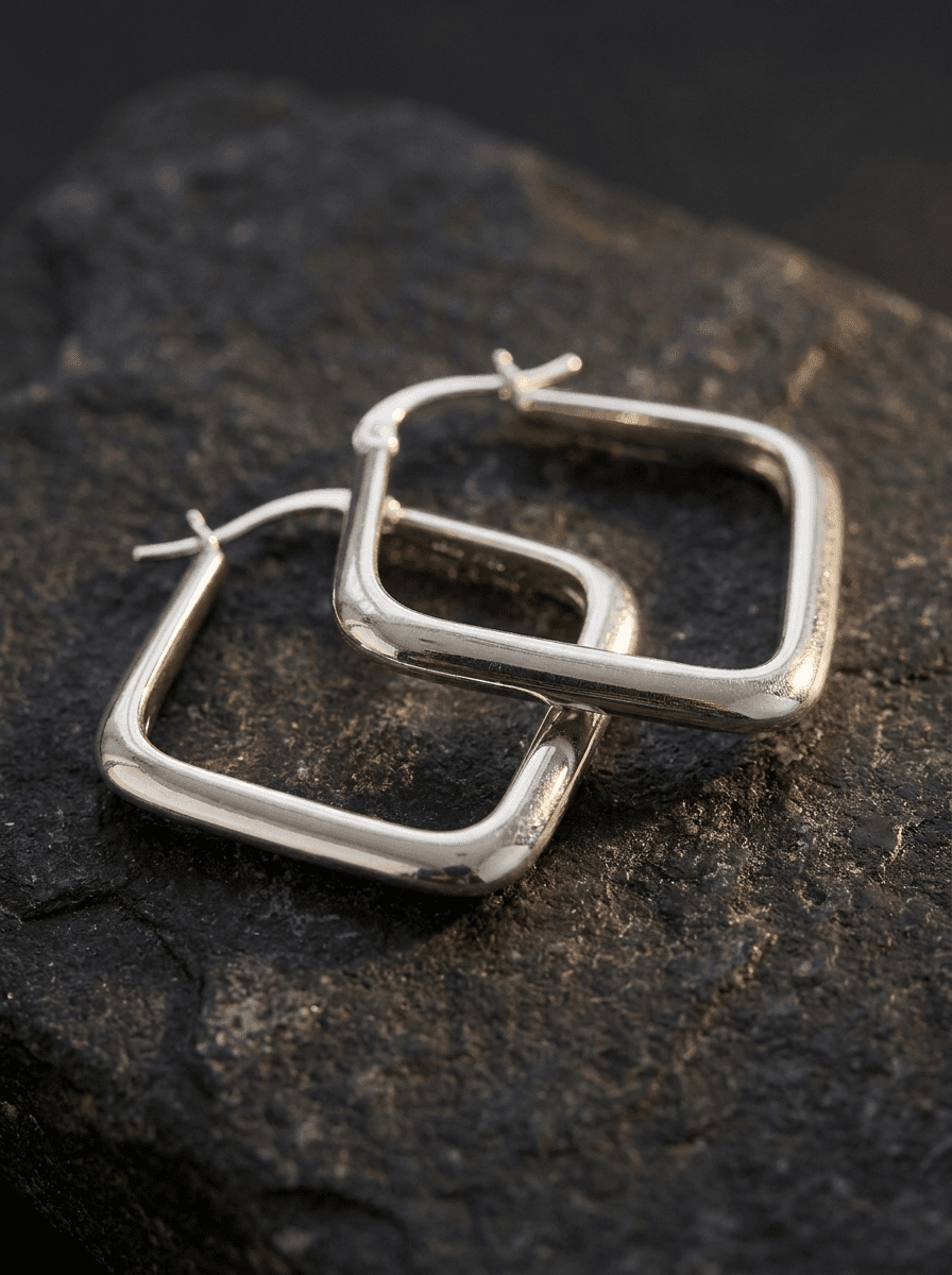Square Statement Hoops, earrings in  face-slimming, view 4