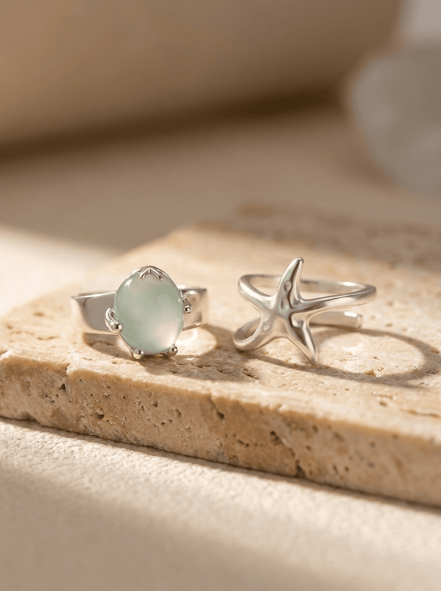 Starfish Open Ring, rings in Tarnish-resistant metal, adjustable open band, view 3
