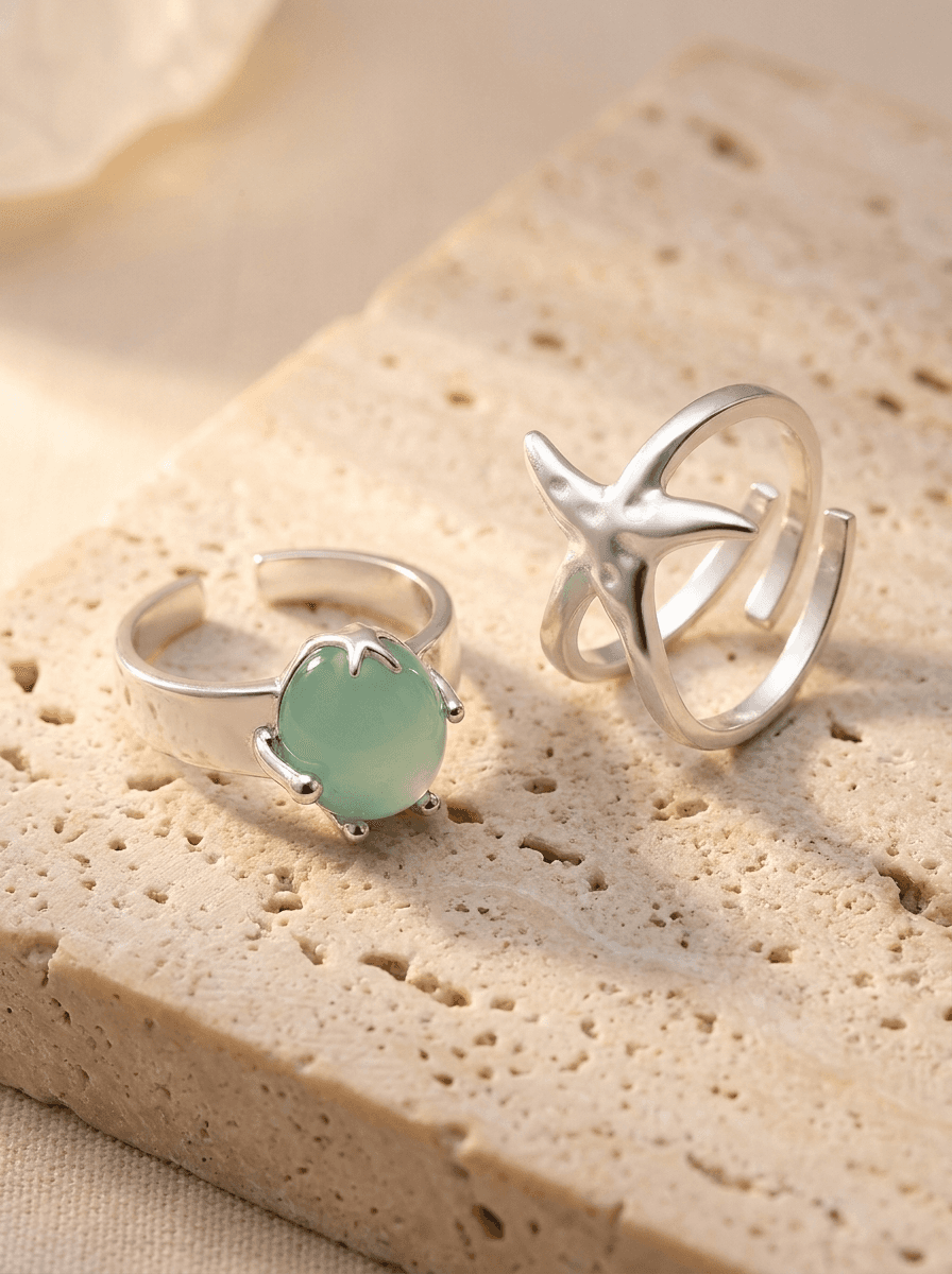 Starfish Open Ring, rings in Tarnish-resistant metal, adjustable open band, view 4