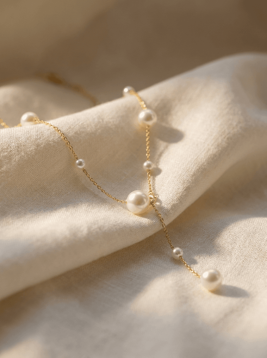 French Starry Pearl Necklace, necklaces in Pearls, satellite chain, tassel drop, view 3