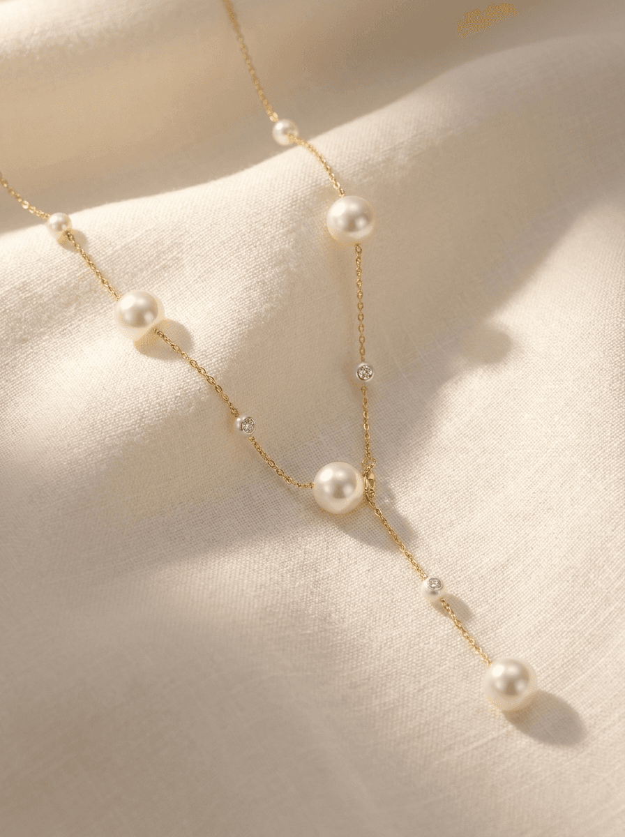 French Starry Pearl Necklace, necklaces in Pearls, satellite chain, tassel drop, view 4