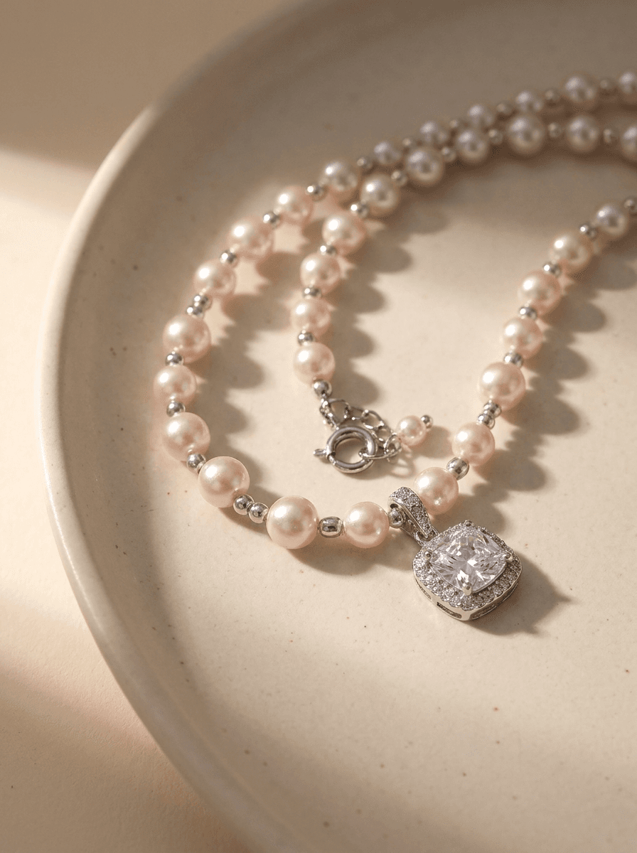 Sugar Cube Pearl Necklace, necklaces in Square baroque pearl, fine chain, view 4