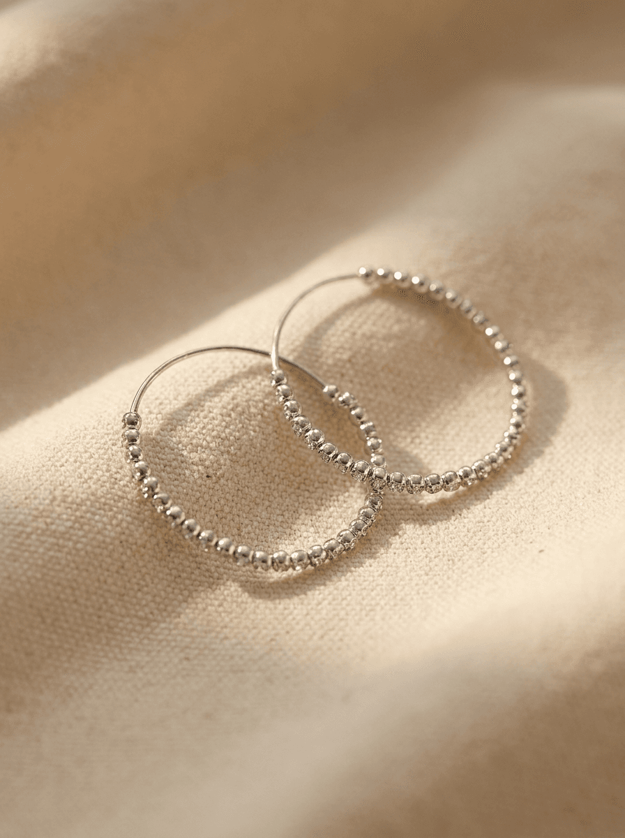 Textured Silver Hoops, earrings in silver-tone metal, view 3