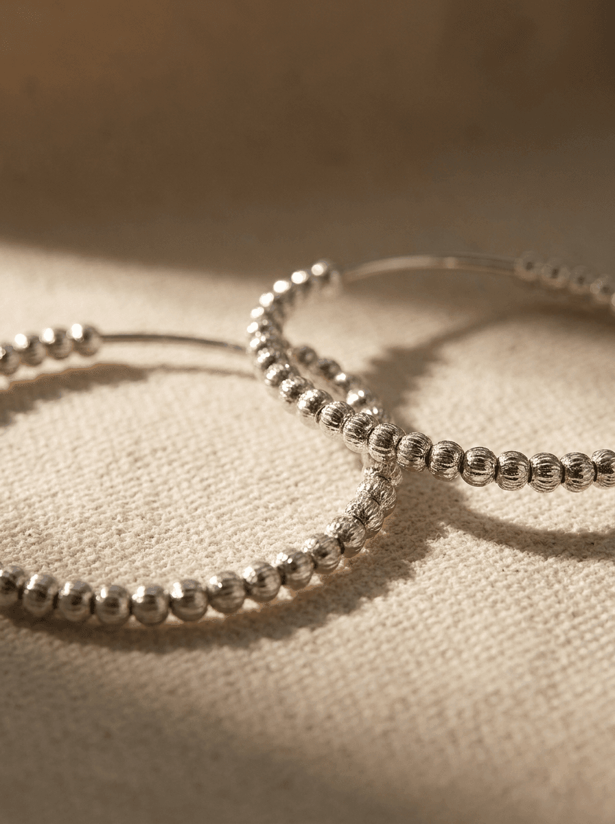 Textured Silver Hoops, earrings in silver-tone metal, view 4