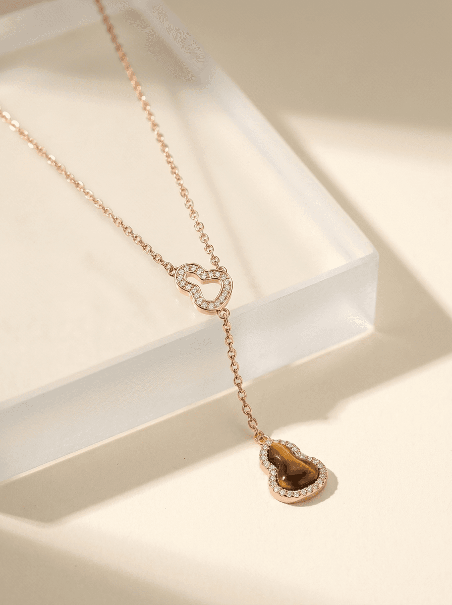 Tiger's-Eye Gourd Necklace, necklaces in tiger's-eye stone, gold-tone metal, view 4
