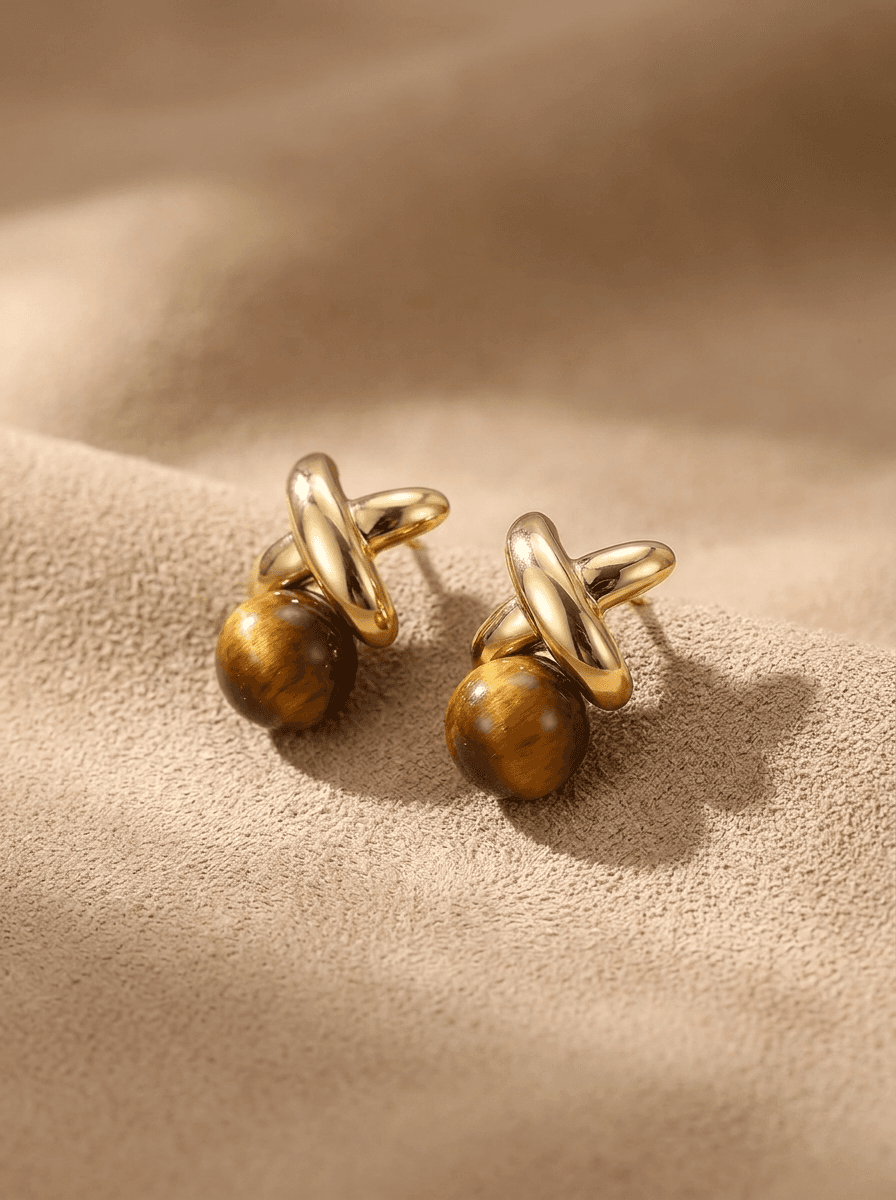 Tiger's-Eye Studs, earrings in  Maillard/brown tones; autumn, view 3