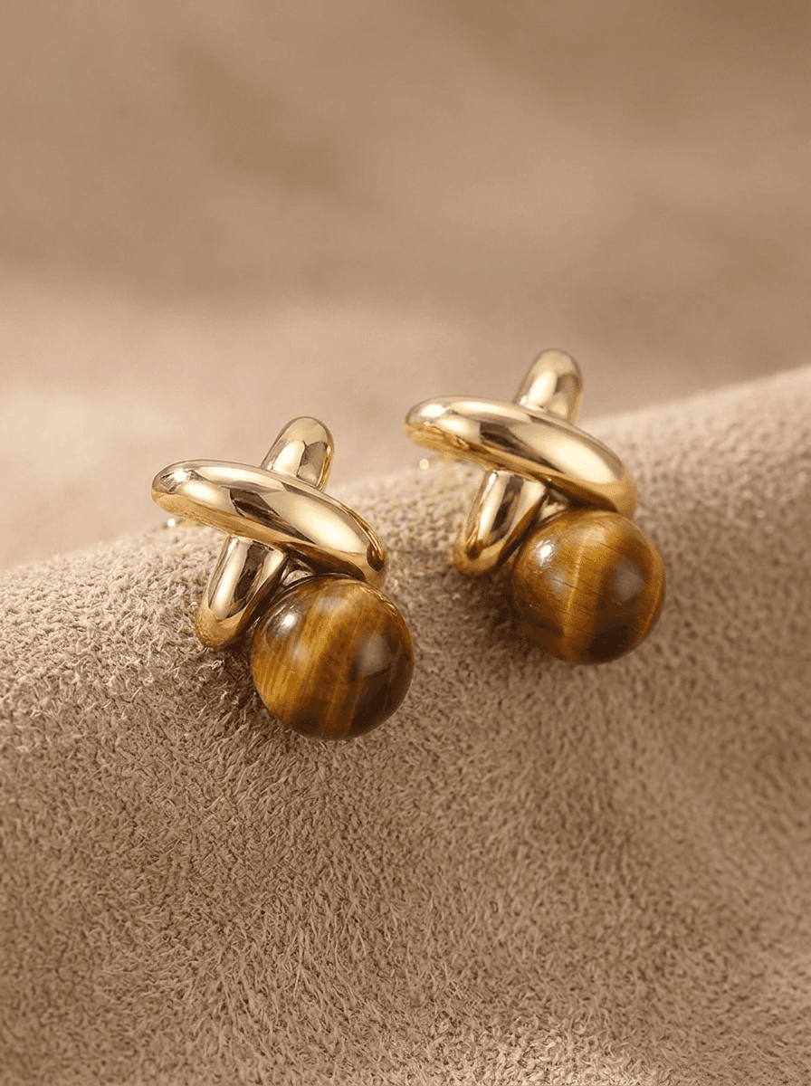 Tiger's-Eye Studs, earrings in  Maillard/brown tones; autumn, view 4