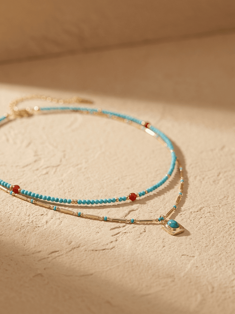 Turquoise Layered Necklace, necklaces in  neo-Chinese, view 3
