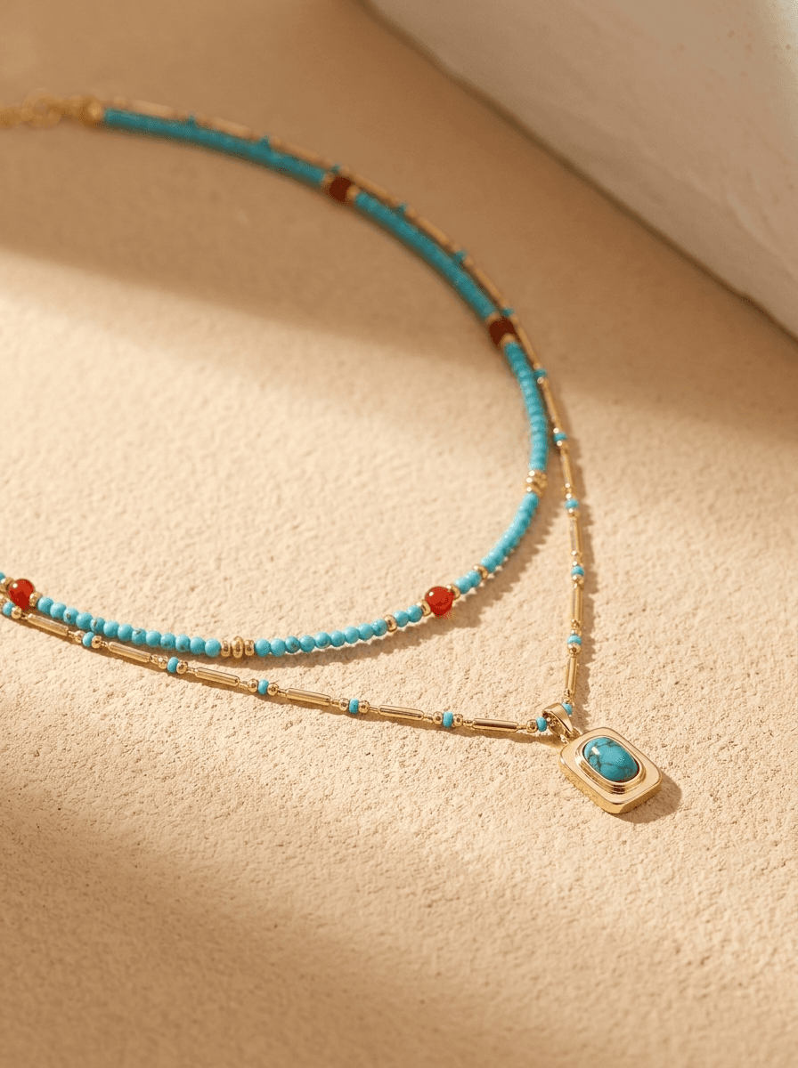 Turquoise Layered Necklace, necklaces in  neo-Chinese, view 4