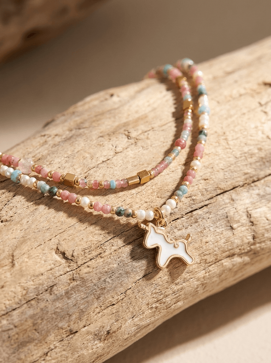 Unicorn Beaded Necklace, necklaces in beads, metal, view 4
