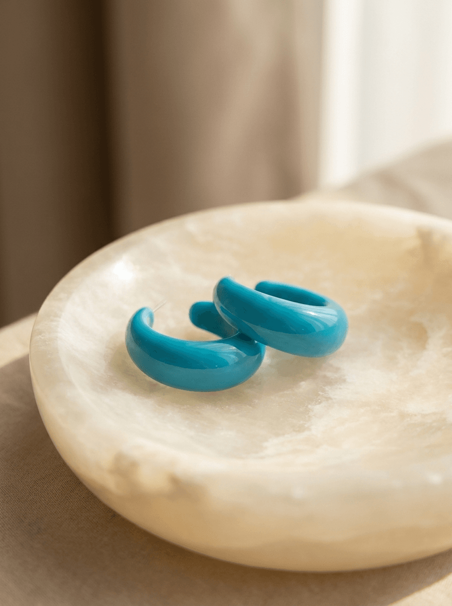 Vintage Blue Resin Hoops, earrings in  retro Hong-Kong style, view 3