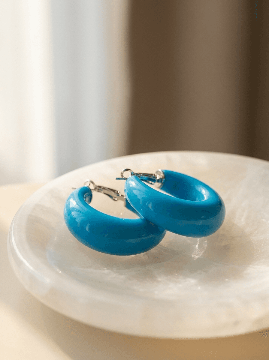 Vintage Blue Resin Hoops, earrings in  retro Hong-Kong style, view 4