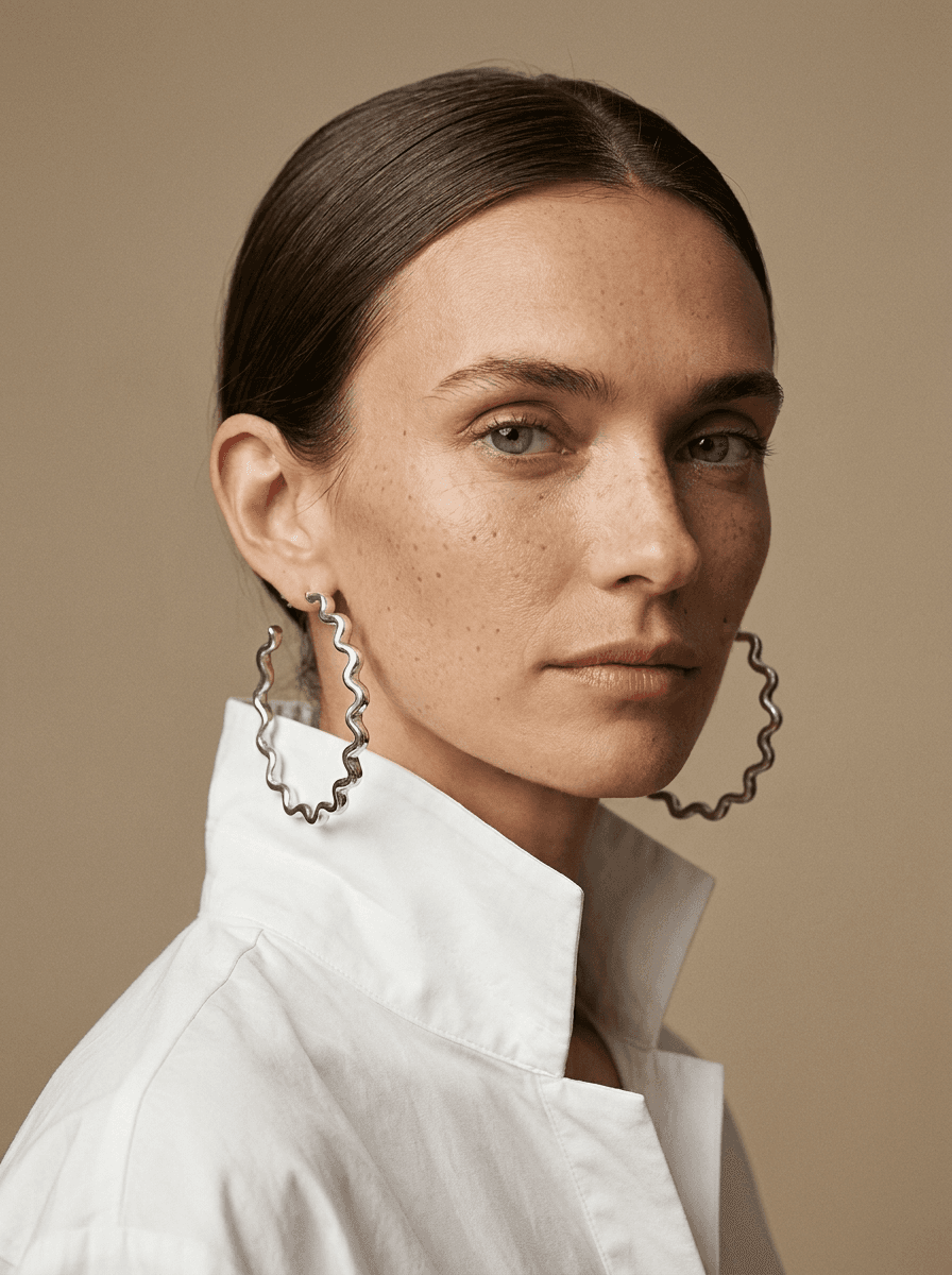 Wavy Metal Statement Hoops, earrings in metal