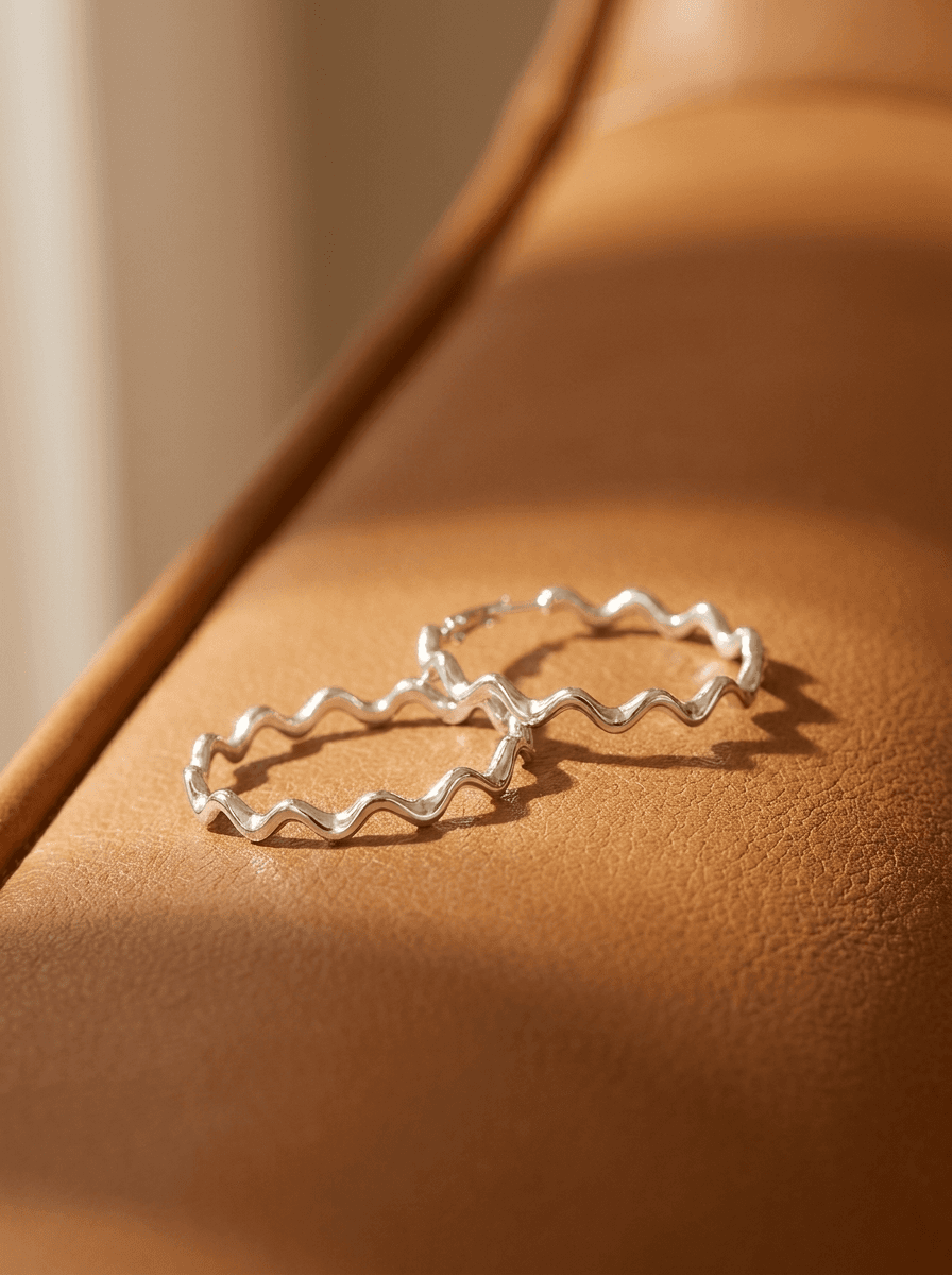 Wavy Metal Statement Hoops, earrings in metal, view 3