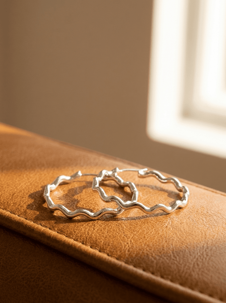 Wavy Metal Statement Hoops, earrings in metal, view 4