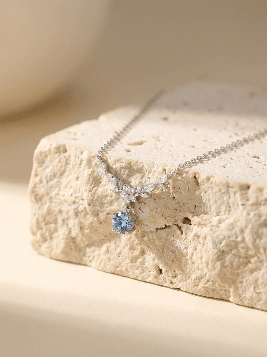 Wheat Ear Moissanite Pendant, necklaces in Moissanite, fine metal chain, view 3