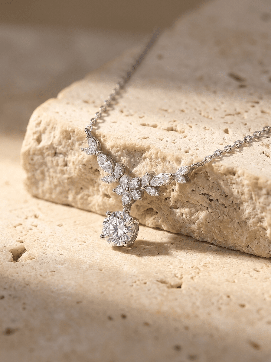 Wheat Ear Moissanite Pendant, necklaces in Moissanite, fine metal chain, view 4