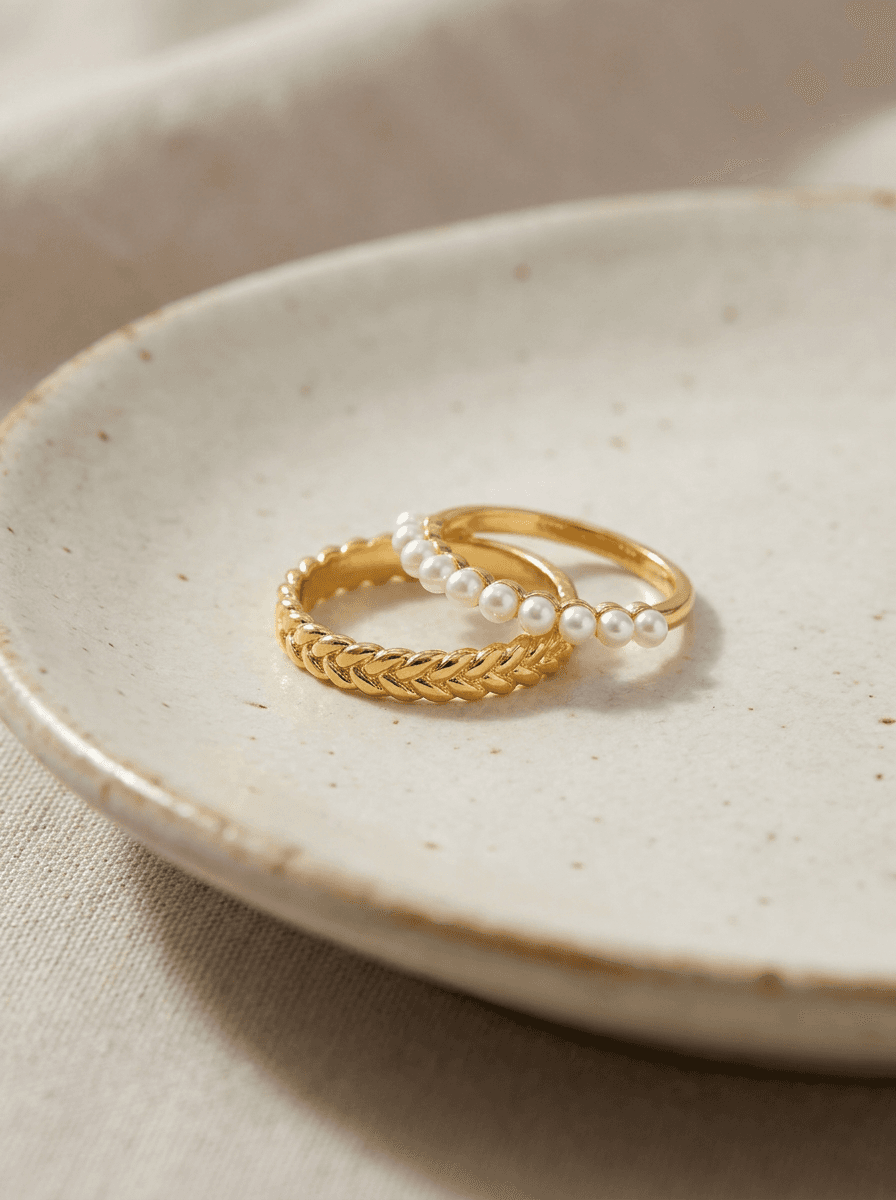 Wheat Pearl Open Ring, rings in freshwater pearl, gold-tone wheat band, view 3