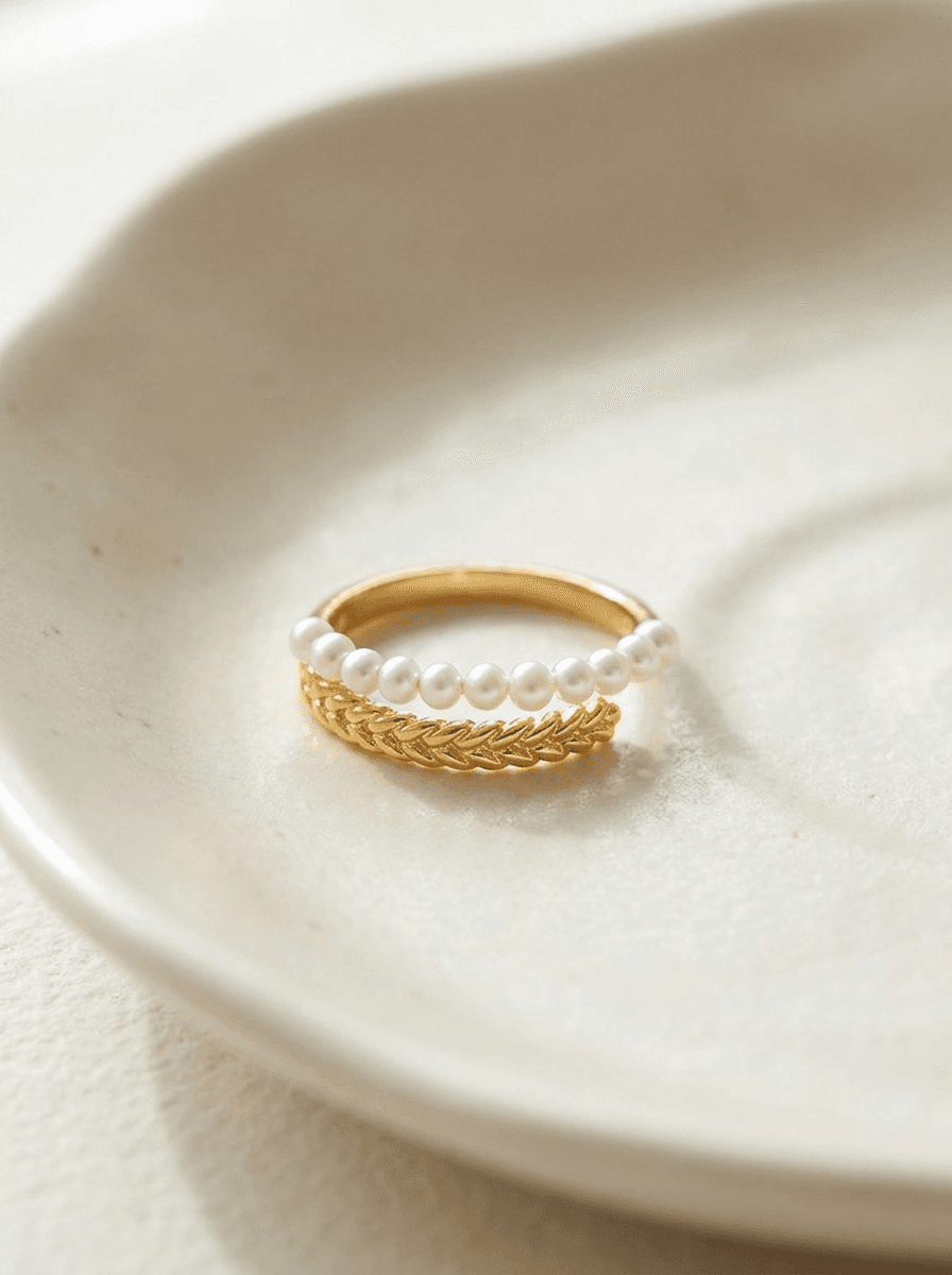 Wheat Pearl Open Ring, rings in freshwater pearl, gold-tone wheat band, view 4