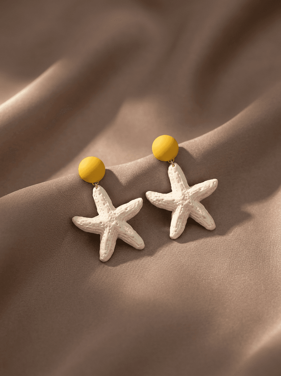 White Starfish Earrings, earrings in  beach/resort, view 3