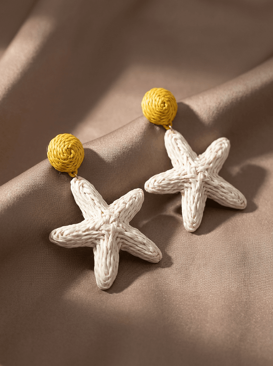 White Starfish Earrings, earrings in  beach/resort, view 4
