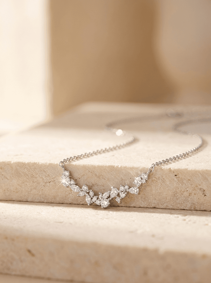 Wisteria Zircon Necklace, necklaces in zircon, metal, view 3