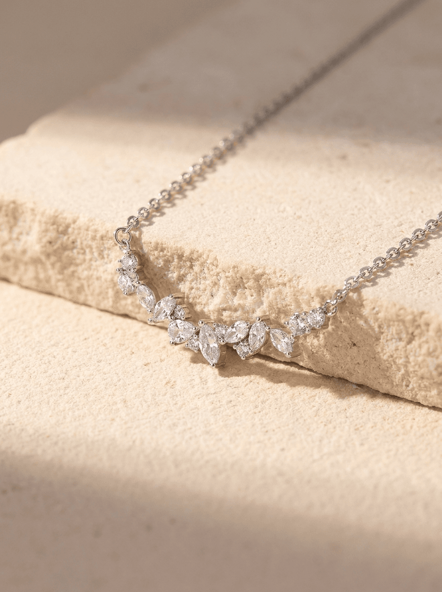 Wisteria Zircon Necklace, necklaces in zircon, metal, view 4