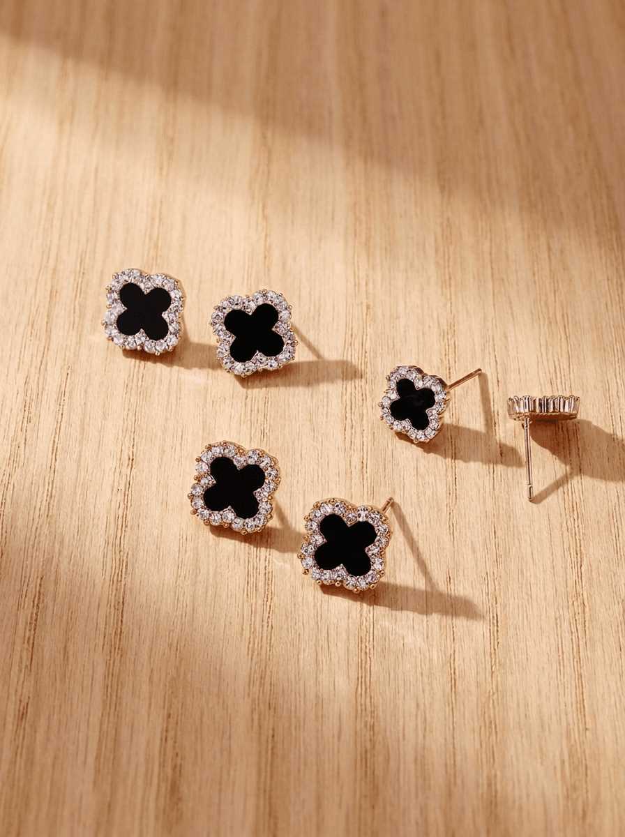 Zircon Clover Studs, earrings in 925 silver posts, zircon